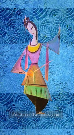 fille chinoise avec épée décoration murale originale Peintures à l'huile